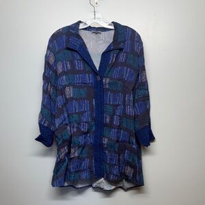 Habitat Blue & Teal Patterned Button-Front Blouse